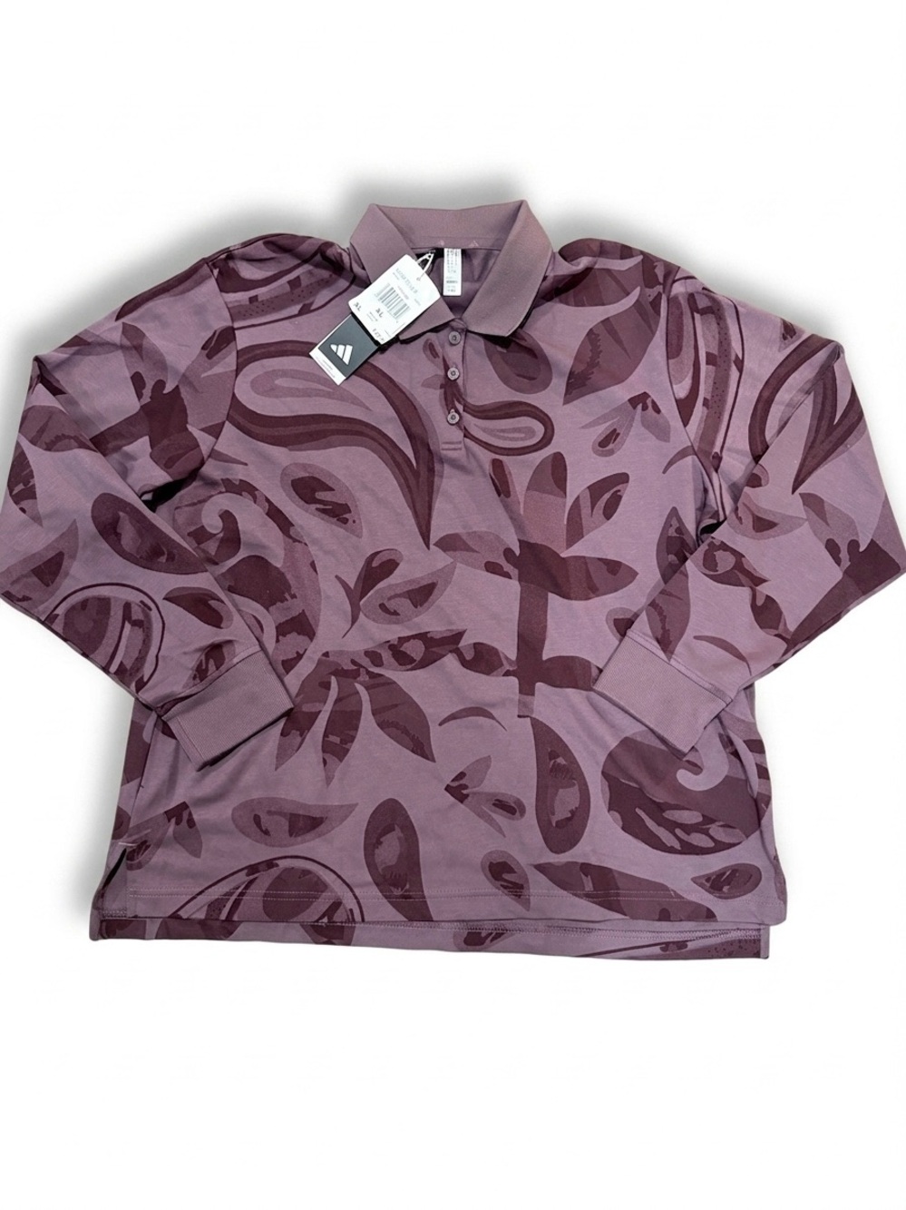adidas Womens Long Sleeve Golf Go To Polo Shirt Violet Purple Abstract XL NWT
